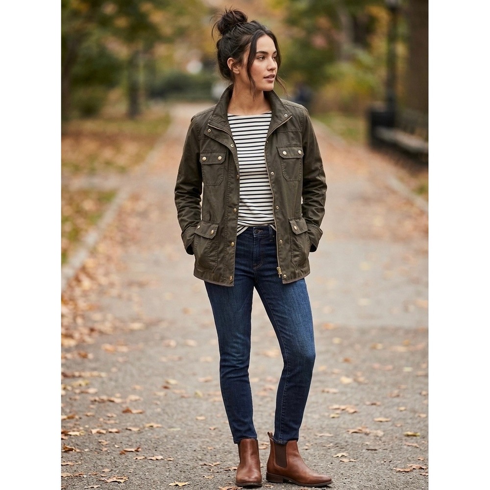 J.Crew Relaxed Boyfriend Field Jacket Olive Green Utility Coat 19034 Womens M